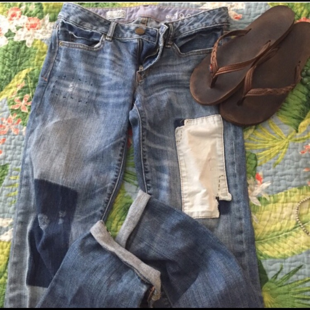 Gap patchwork straight leg jeans